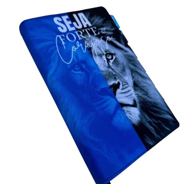 Bíblia Azul Seja forte e corajoso com Abas coladas | harpa e corinhos cpp