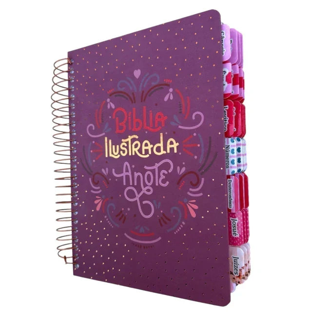 Bíblia Ilustrada Anote rosa brilhante com abas adesivas coladas